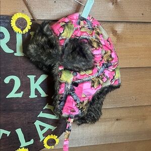 Dakota Dan Pink Camo Fur Trim Quilted Hunting Close Ear Hat Cap Highland OSFA